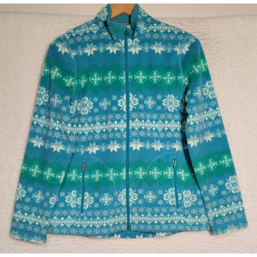 Talbots Women's Fleece Jacket Size MP Petite Snowflake Full Zip Pockets 1899